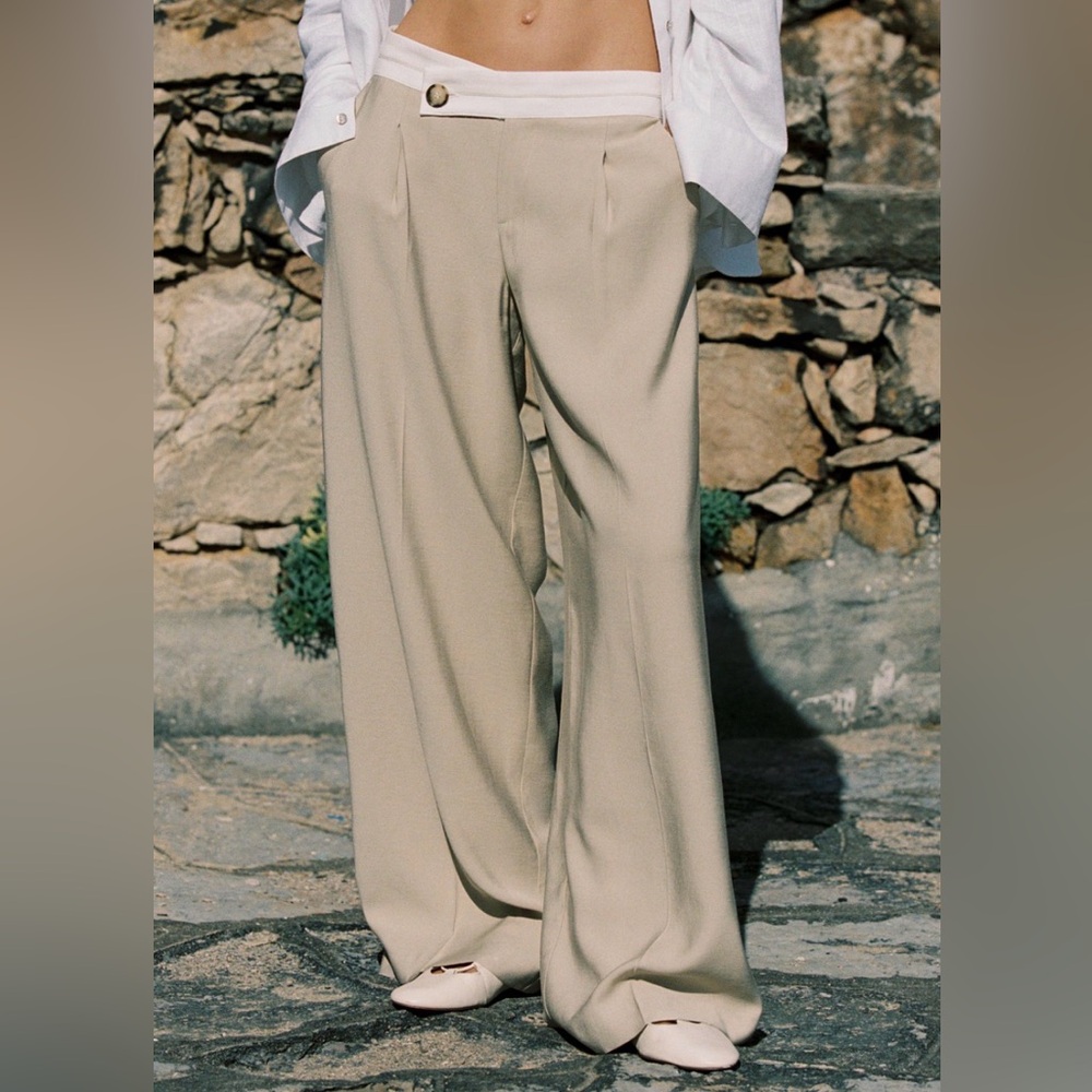Zara Contrast Waist Wide Leg Pants